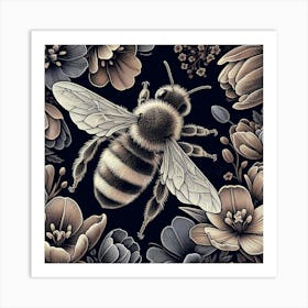 Bee And Flowers 5 Art Print