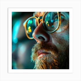 Close Up Of A Man With Glasses Art Print