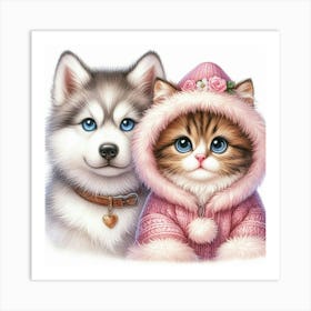 Cat and dog 2 Art Print