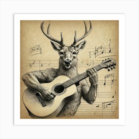 Deer Playing Guitar 1 Art Print