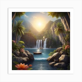 Waterfall In The Jungle 15 Art Print