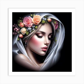 Beautiful Woman With Flowers Art Print