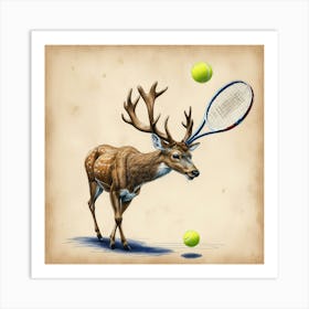 Deer With Tennis Racket Art Print