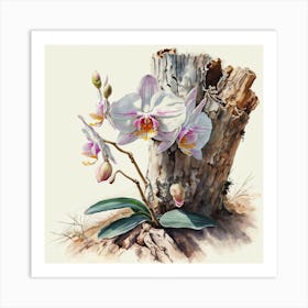 Orchids On A Stump Art Print