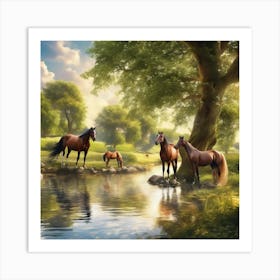 Horses By The River 3 Art Print