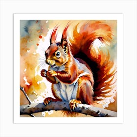 Red Squirrel Watercolor Artwork Art Print