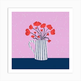 Red poppies - pink and blue Art Print