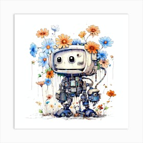 Robot With Flowers 3 Art Print