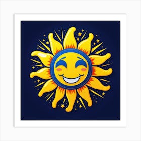 Lovely smiling sun on a blue gradient background 90 Art Print