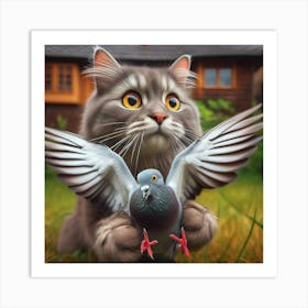 Pigeon And Cat 2 Art Print