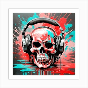 Skull With Headphones 8 Art Print