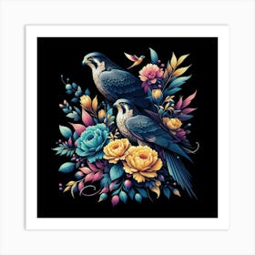 Eagles And Flowers Art Print