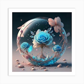 Blue Roses In A Glass Ball 1 Art Print