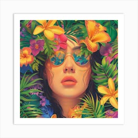 Tropical Girl In Sunglasses Art Print