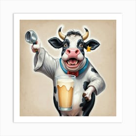 Cow Holding A Glass Of Beer Art Print