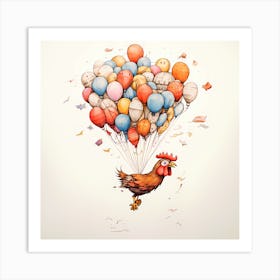 Rooster With Balloons Art Print