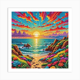 Sunset Over The Ocean Art Print