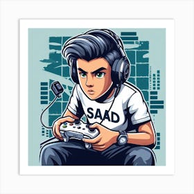 Sad Boy Playing Video Game Art Print
