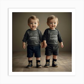 Two Babies Holding Hands Art Print