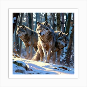 Three Wolves In The Snow 1 Art Print