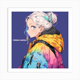 Anime Girl In Colorful Jacket Art Print