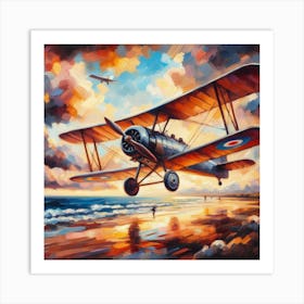 Biplane At Sunset Art Print