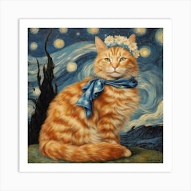 Starry Night Cat Art Print