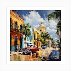 Sunlit Streets: Vintage charm in a tropical town. Art Print