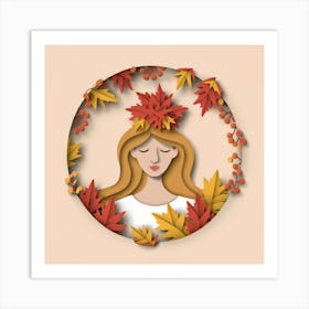 Autumn Leaves Woman In A Circle Art Print