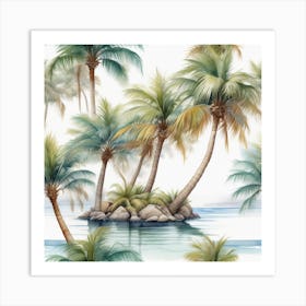 Palm Tree In Sea Watercolor 1 Art Print