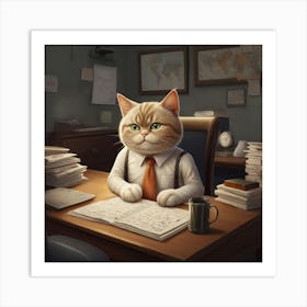 Office Boss Cat Art Print