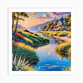 Sunset By The River Art Print