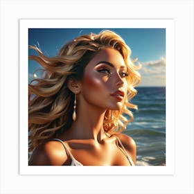 Beautiful Woman On The Beach Art Print