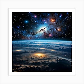 International Space Station Orbiting A Galaxy Stars And Nebulae Filling The Infinite Expanse Of Spa Art Print