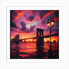 Sunset Over Brooklyn Bridge Art Print