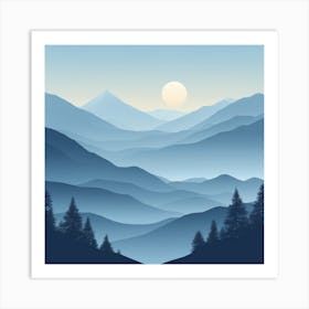 Misty mountains background in blue tone 60 Art Print