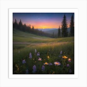 Wildflowers At Sunset Paintings Art Print Art Print