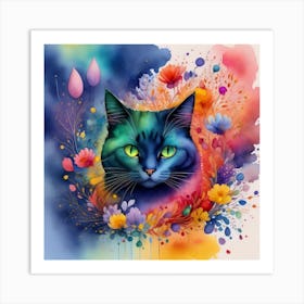 Cat With Flowers Art Print