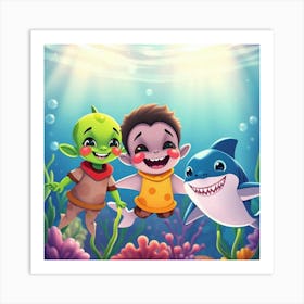 Alien Kids In The Sea Art Print