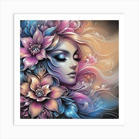 Girl With Flowers 19 Art Print