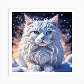 White Cat In The Snow Art Print