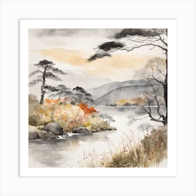 Japanese Landscape Painting Sumi E Drawing (15) Art Print