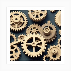 Gears On Blue Background 1 Art Print