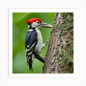 Woodpecker Bird Avian Feathers Beak Tree Drumming Forest Wildlife Nature Vibrant Plumage Art Print
