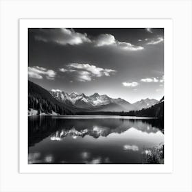 Black And White Mountain Lake 9 Art Print