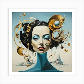 Woman In Blue And Gold Art Print