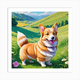 Corgi In The Field Art Print