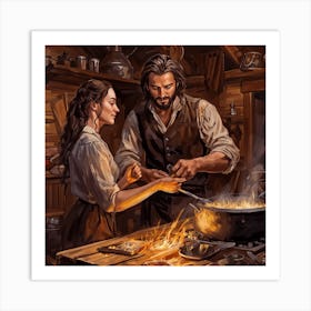 Man And A Woman Cooking Art Print