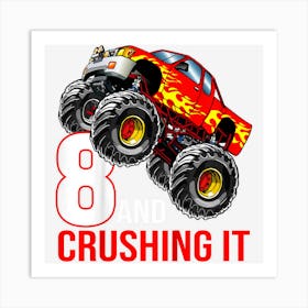 Kids Boys 8th Birthday Monster Truck Birthday 8 Year Old Car Art Print