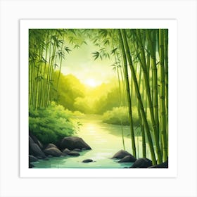 A Stream In A Bamboo Forest At Sun Rise Square Composition 314 Art Print